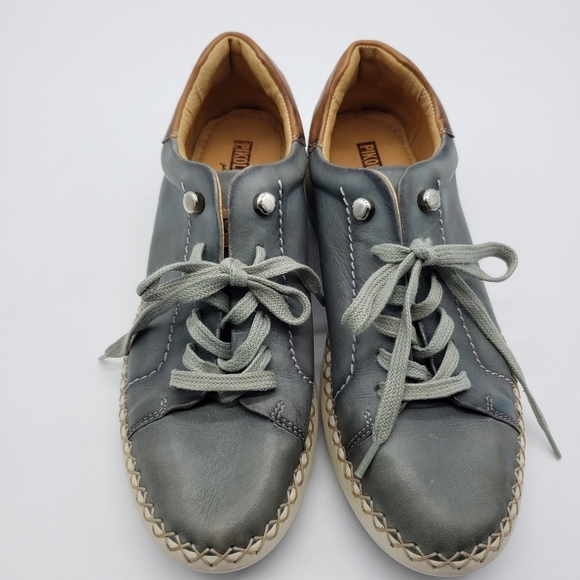 Pikolinos women US 39 gray leather upper tan accents leather lining laceup shoe - Picture 3 of 14